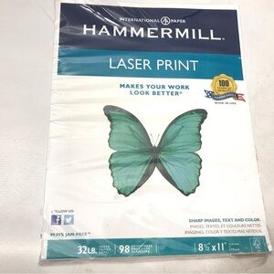 Hammermill Laser Print Office Paper 98 Brightness 32Lb 8-1/2 x 11 White 500
